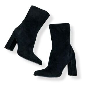 Steve Madden Boots Women Size 8 Black Block Heel Square Toe Lockwood Suede